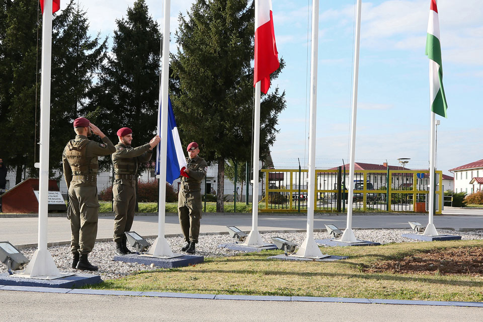 The French Flag is raised at Camp Butmir