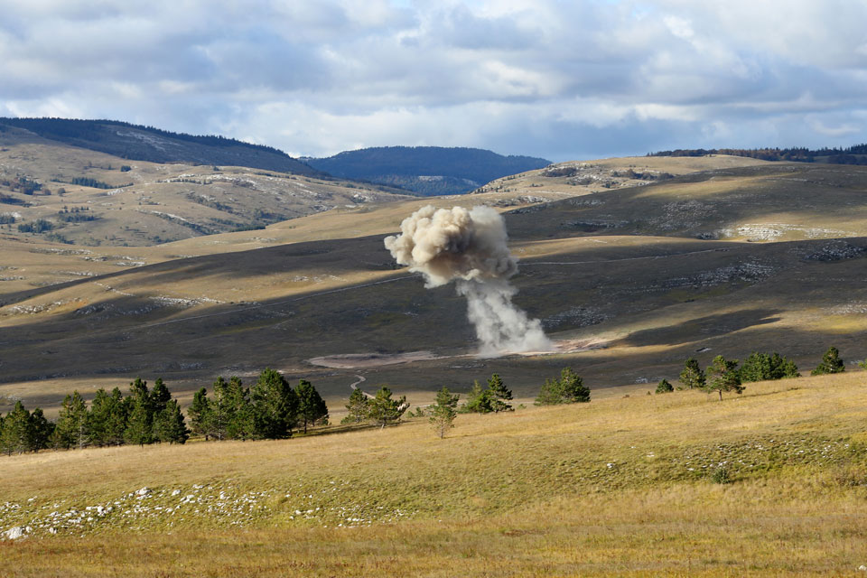 A combined EUFOR team destroy old ammunition
