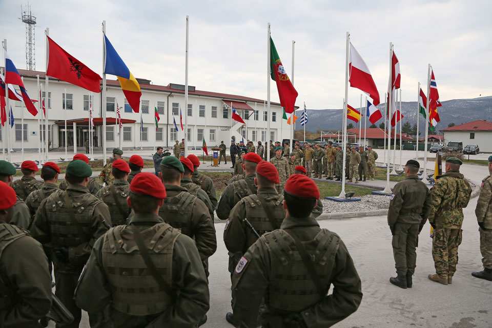 The flag-raising ceremony at Camp Butmir