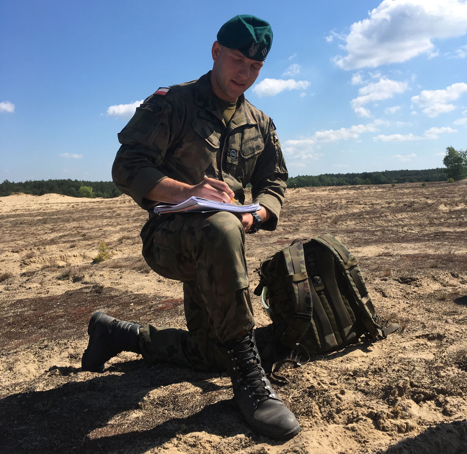 Captain Dubas as a cadet making some sketches in Artillery Excellence Center